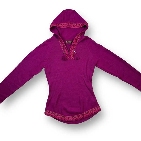 Tejido Parillo 100% Baby Alpaca Wool Purple Pullover Hoodie Made in Peru XS - Picture 4 of 9